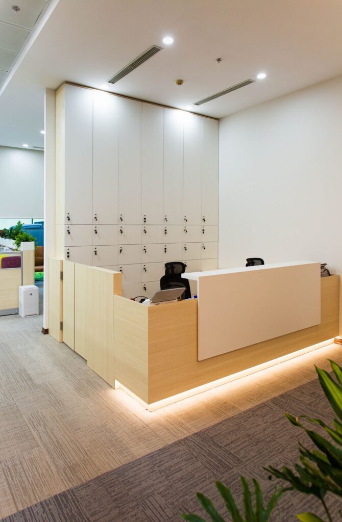 Modern office reception representing a professional registered office address