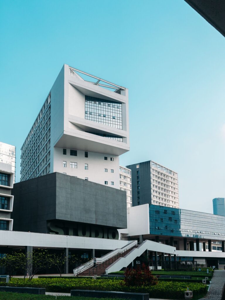 Modern administrative office building, representing formal enterprise registration in Laos